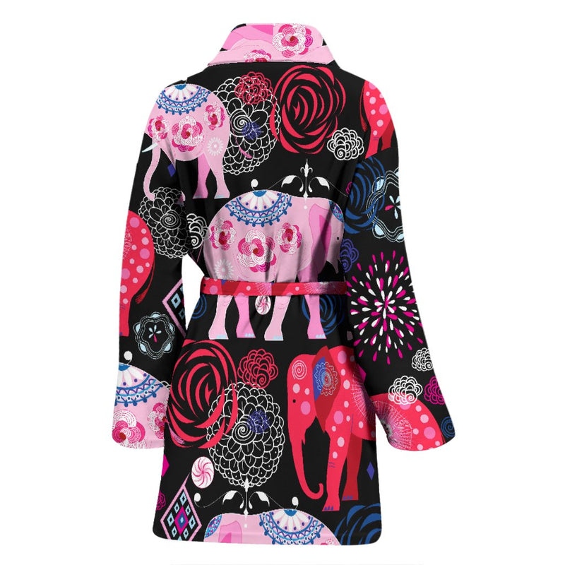 Pink Elephant Pattern Women Bath Robe