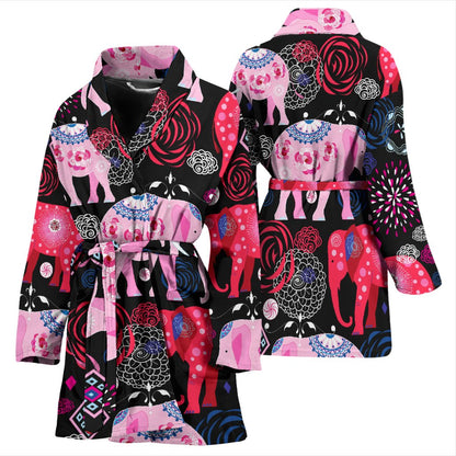 Pink Elephant Pattern Women Bath Robe