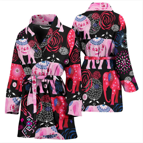 Pink Elephant Pattern Women Bathrobe - JorJune