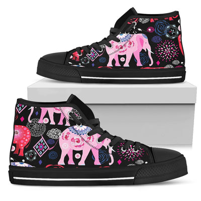 Pink Elephant Pattern Women High Top Shoes