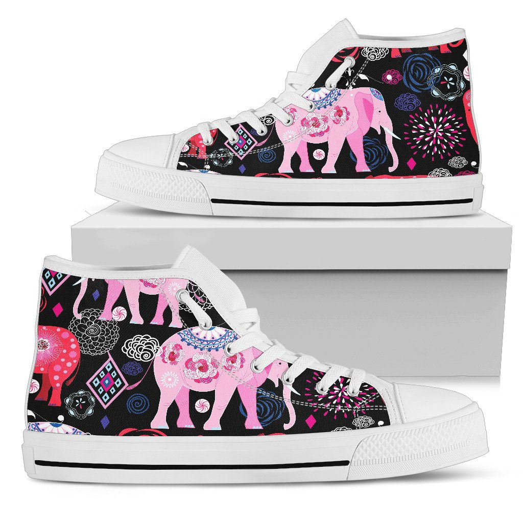 Pink Elephant Pattern Women High Top Shoes