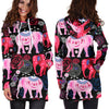 Pink Elephant Pattern Women Hoodie Dress