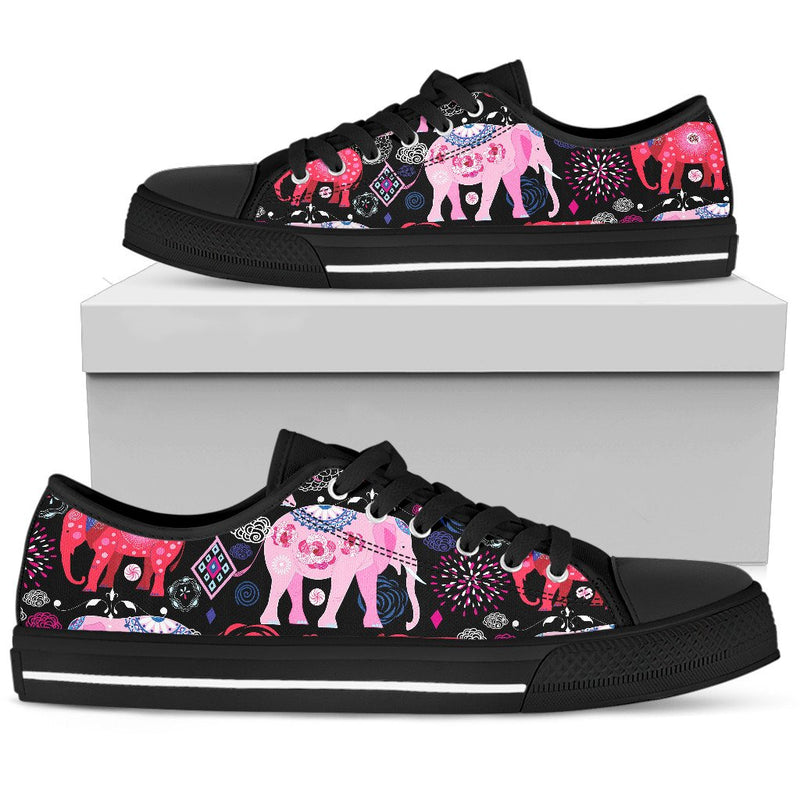 Pink Elephant Pattern Women Low Top Shoes