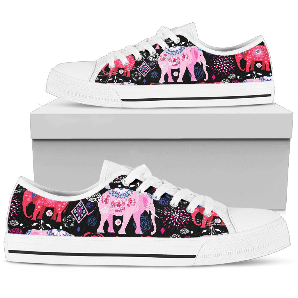 Pink Elephant Pattern Women Low Top Shoes