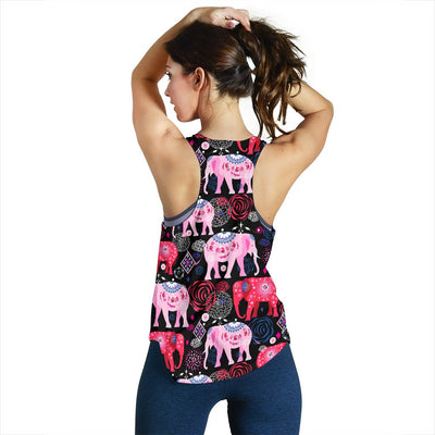 Pink Elephant Pattern Women Racerback Tank Top