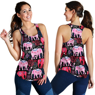 Pink Elephant Pattern Women Racerback Tank Top