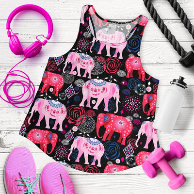 Pink Elephant Pattern Women Racerback Tank Top