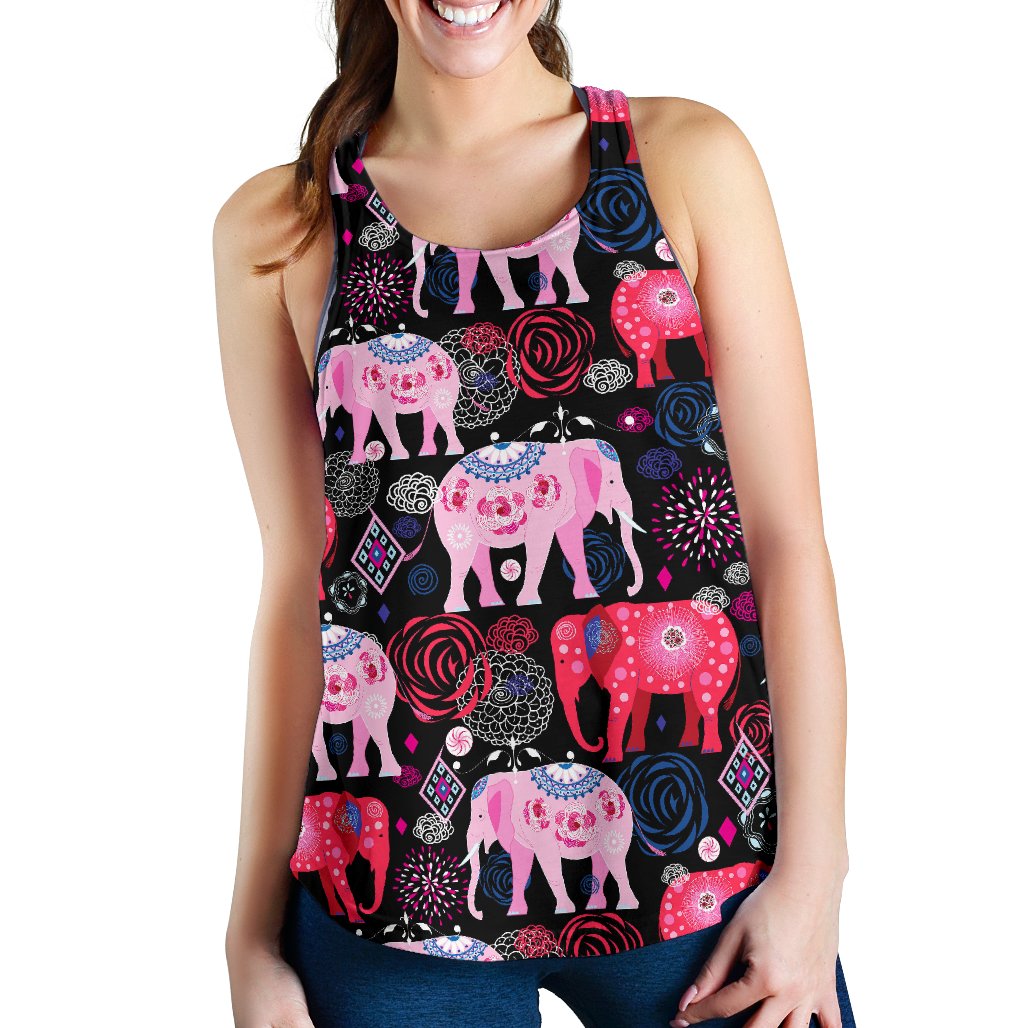 Pink Elephant Pattern Women Racerback Tank Top