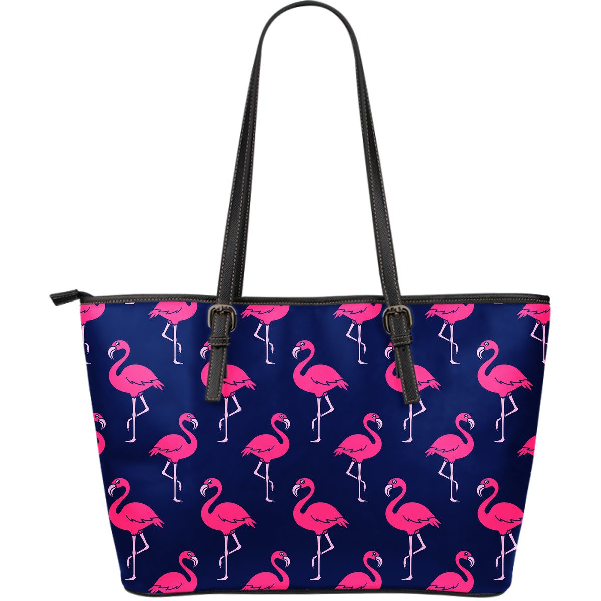 Pink Flamingo Pattern Large Leather Tote Bag