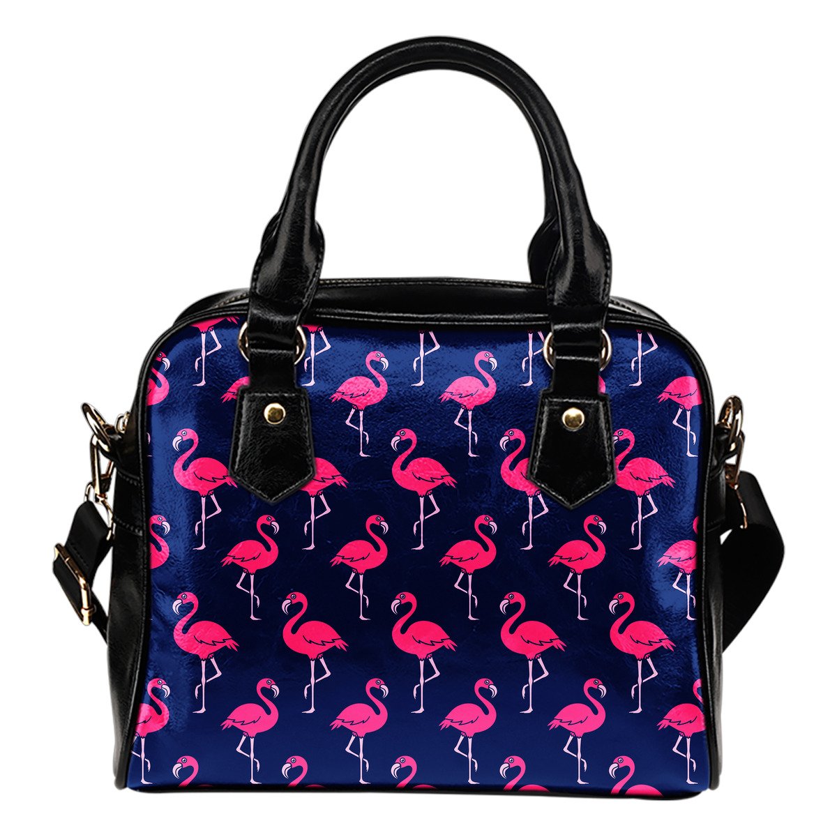 Pink Flamingo Pattern Leather Shoulder Handbag