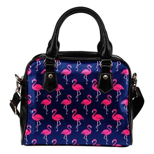 Pink Flamingo Pattern Leather Shoulder Handbag