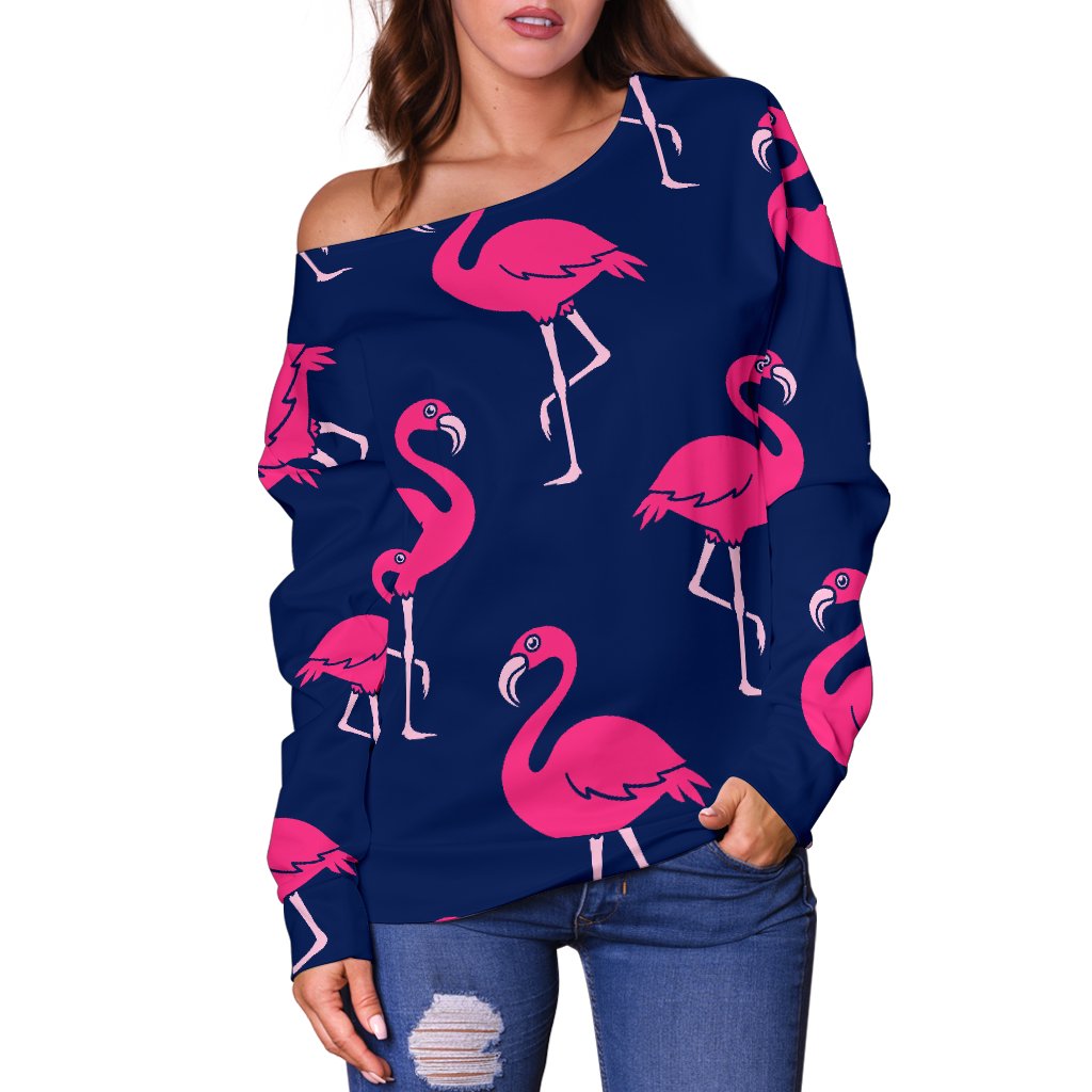Pink Flamingo Pattern Off Shoulder Sweatshirt