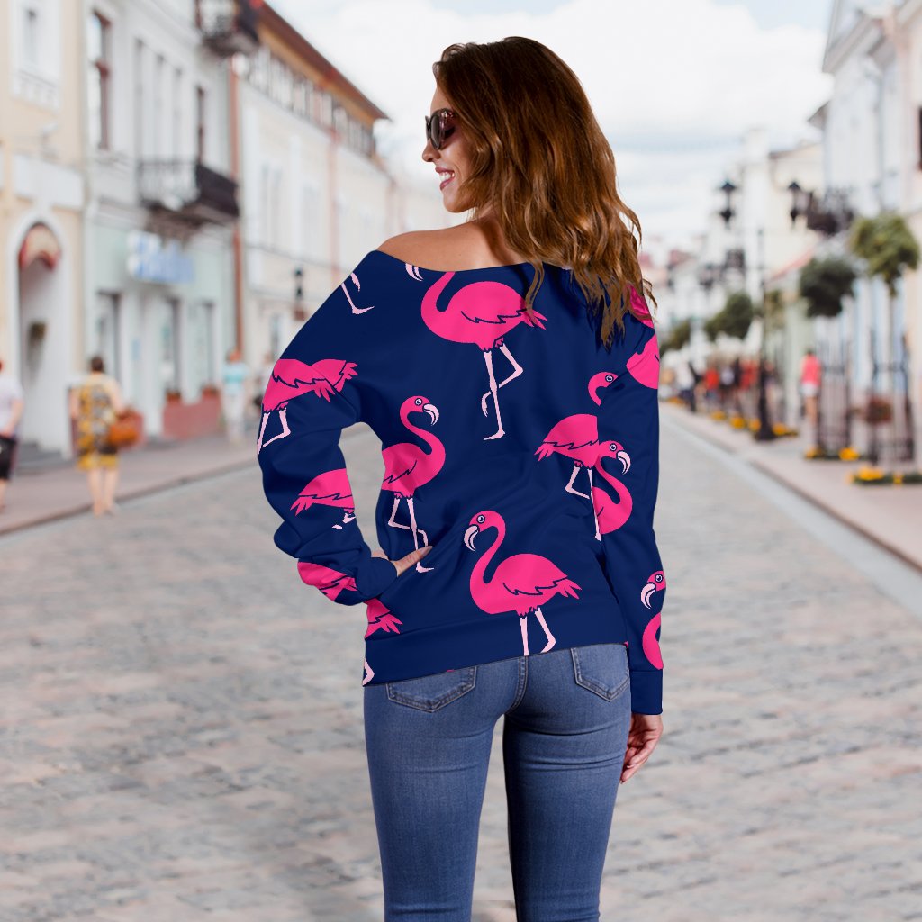 Pink Flamingo Pattern Off Shoulder Sweatshirt