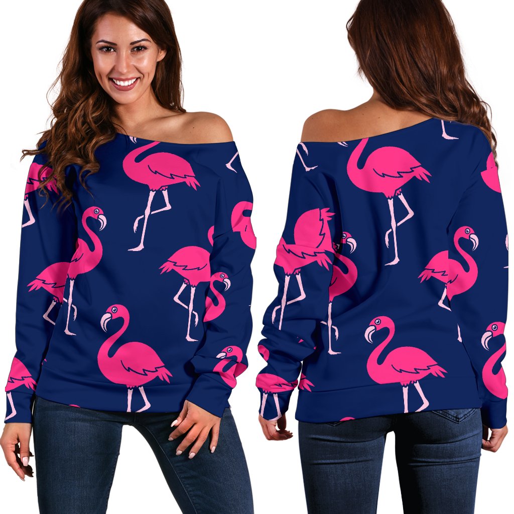 Pink Flamingo Pattern Off Shoulder Sweatshirt