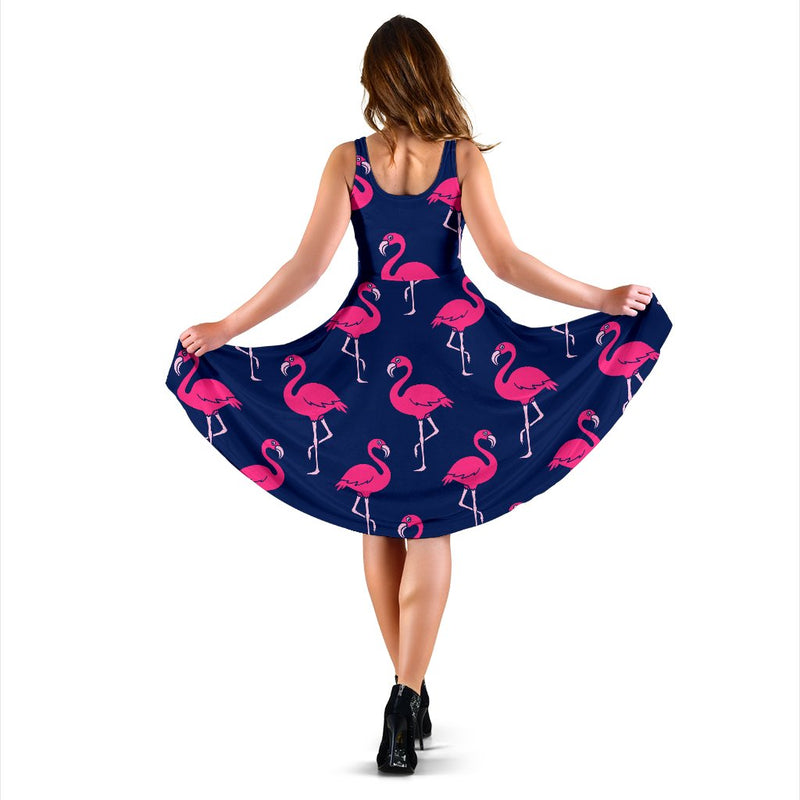 Pink Flamingo Pattern Sleeveless Mini Dress