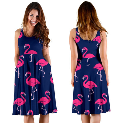 Pink Flamingo Pattern Sleeveless Mini Dress