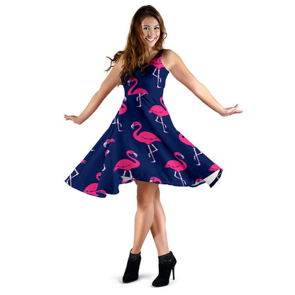 Pink Flamingo Pattern Sleeveless Mini Dress