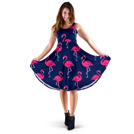 Pink Flamingo Pattern Sleeveless Mini Dress
