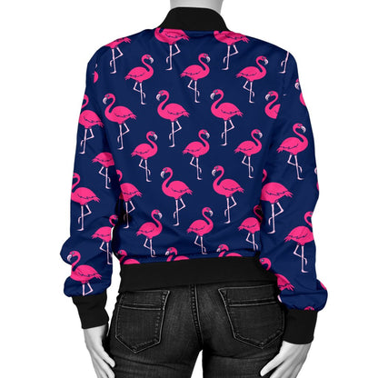 Pink Flamingo Pattern Women Casual Bomber Jacket