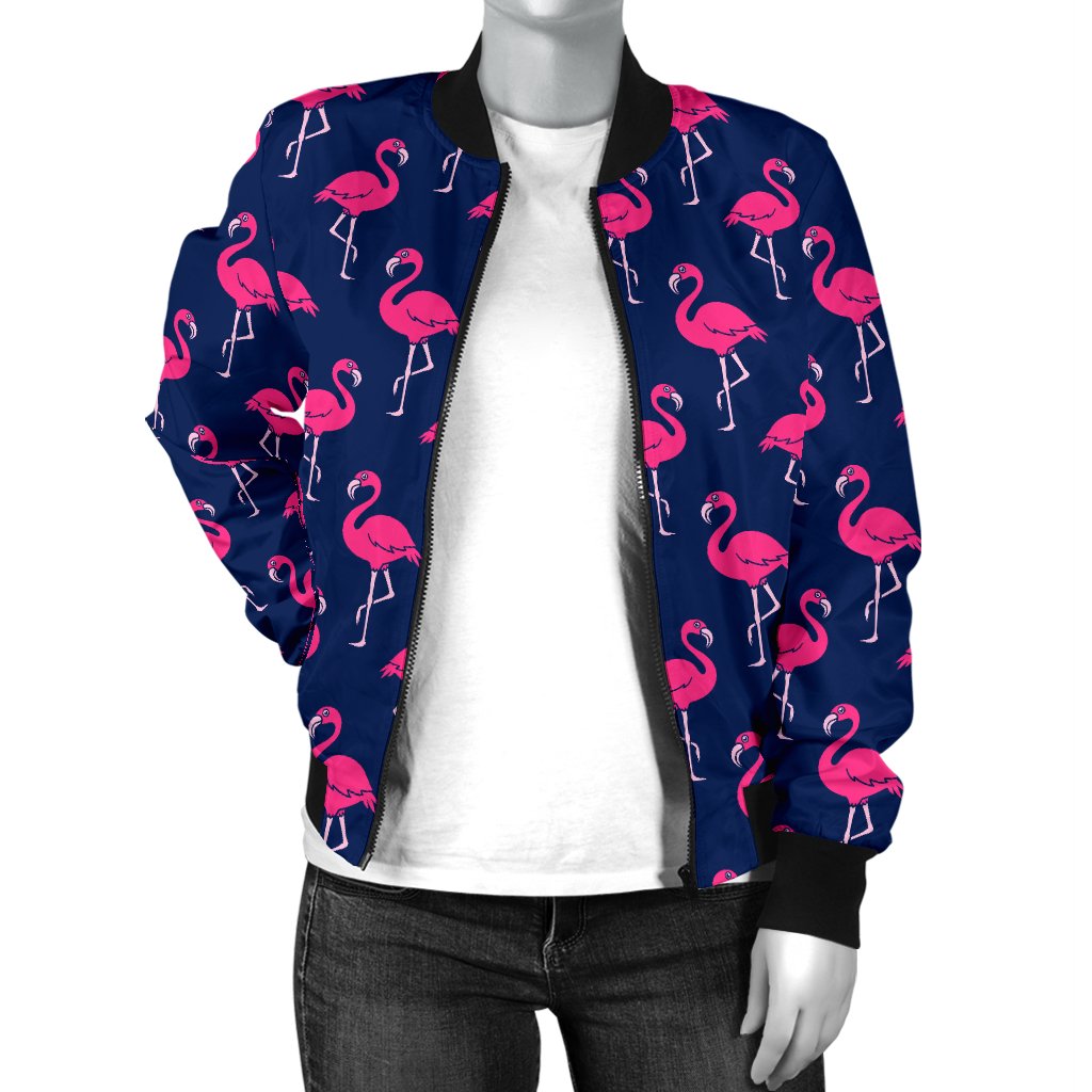 Pink Flamingo Pattern Women Casual Bomber Jacket