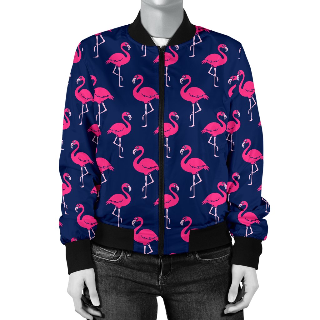 Pink Flamingo Pattern Women Casual Bomber Jacket