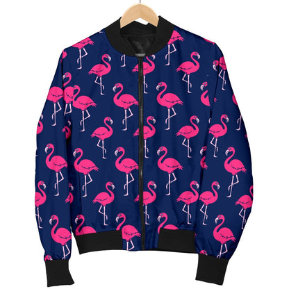 Pink Flamingo Pattern Women Casual Bomber Jacket