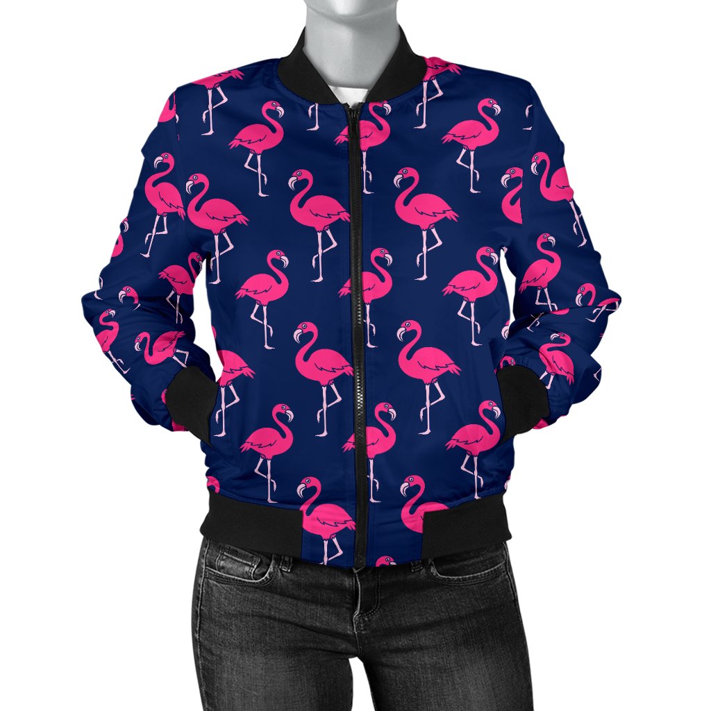 Pink Flamingo Pattern Women Casual Bomber Jacket