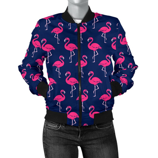 Pink Flamingo Pattern Women Casual Bomber Jacket