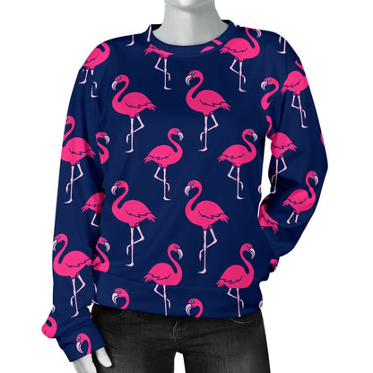 Pink Flamingo Pattern Women Crewneck Sweatshirt