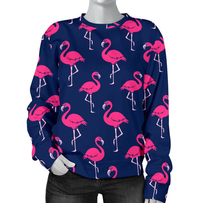 Pink Flamingo Pattern Women Crewneck Sweatshirt