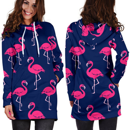 Pink Flamingo Pattern Women Hoodie Dress