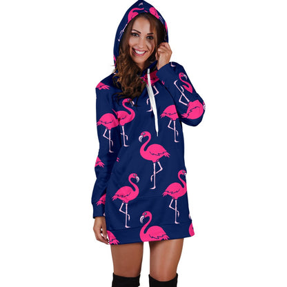 Pink Flamingo Pattern Women Hoodie Dress