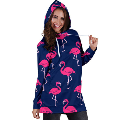 Pink Flamingo Pattern Women Hoodie Dress