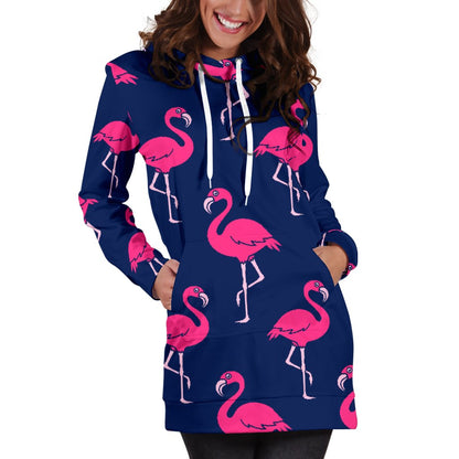 Pink Flamingo Pattern Women Hoodie Dress