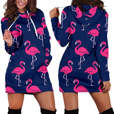 Pink Flamingo Pattern Women Hoodie Dress