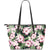 Pink hibiscus camouflage Large Leather Tote Bag