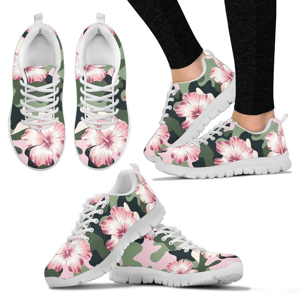 Pink hibiscus camouflage Women Sneakers