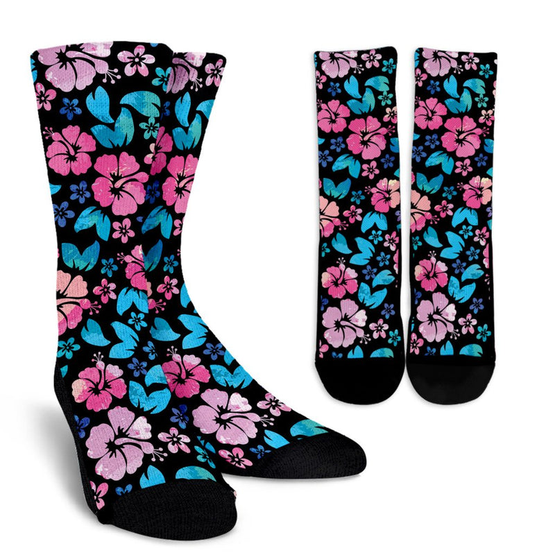 Pink Hibiscus Hawaiian Flower Crew Socks