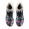 Pink Hibiscus Hawaiian Flower Faux Fur Leather Boots