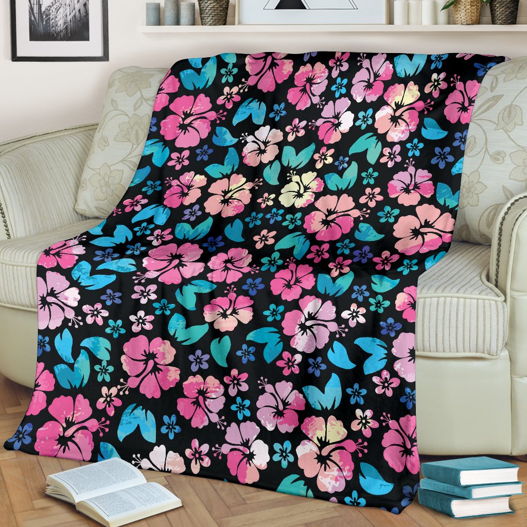 Pink Hibiscus Hawaiian Flower Fleece Blanket