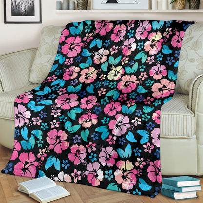 Pink Hibiscus Hawaiian Flower Fleece Blanket