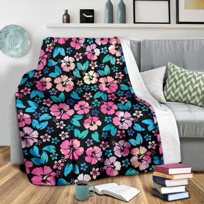 Pink Hibiscus Hawaiian Flower Fleece Blanket