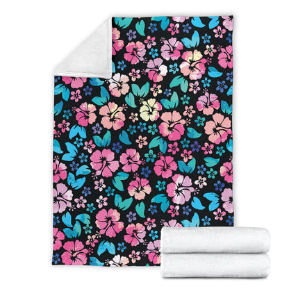 Pink Hibiscus Hawaiian Flower Fleece Blanket