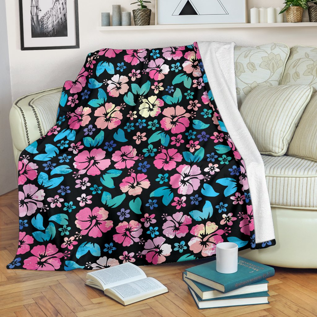 Pink Hibiscus Hawaiian Flower Fleece Blanket