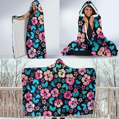 Pink Hibiscus Hawaiian Flower Hooded Blanket-JORJUNE.COM