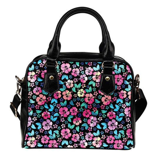 Pink Hibiscus Hawaiian Flower Leather Shoulder Handbag