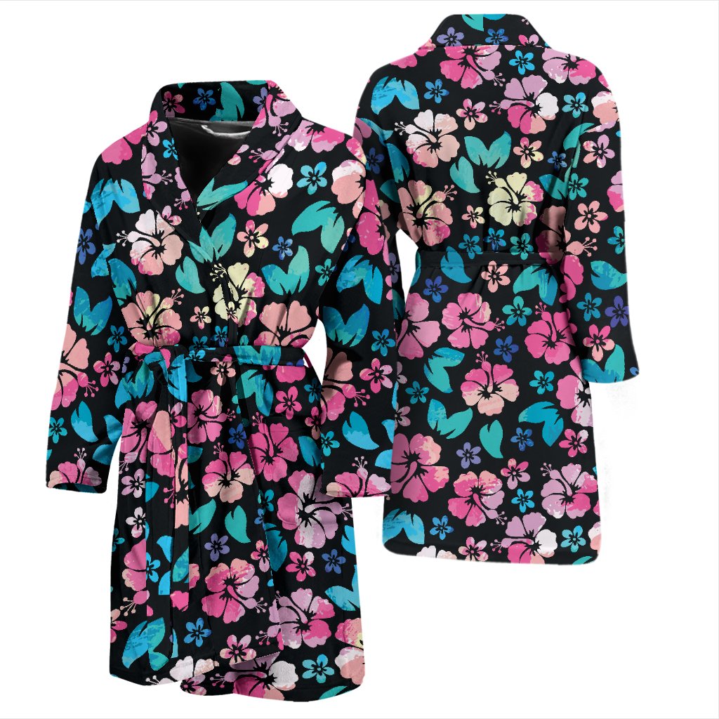 Pink Hibiscus Hawaiian Flower Men Bath Robe