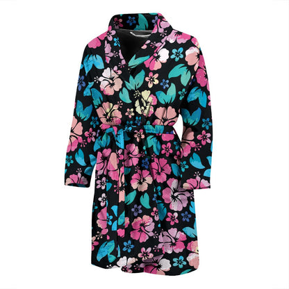 Pink Hibiscus Hawaiian Flower Men Bath Robe