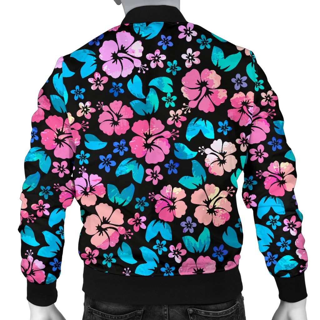 Pink Hibiscus Hawaiian Flower Men Casual Bomber Jacket