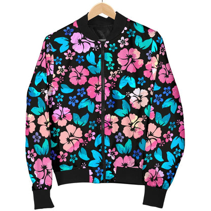 Pink Hibiscus Hawaiian Flower Men Casual Bomber Jacket